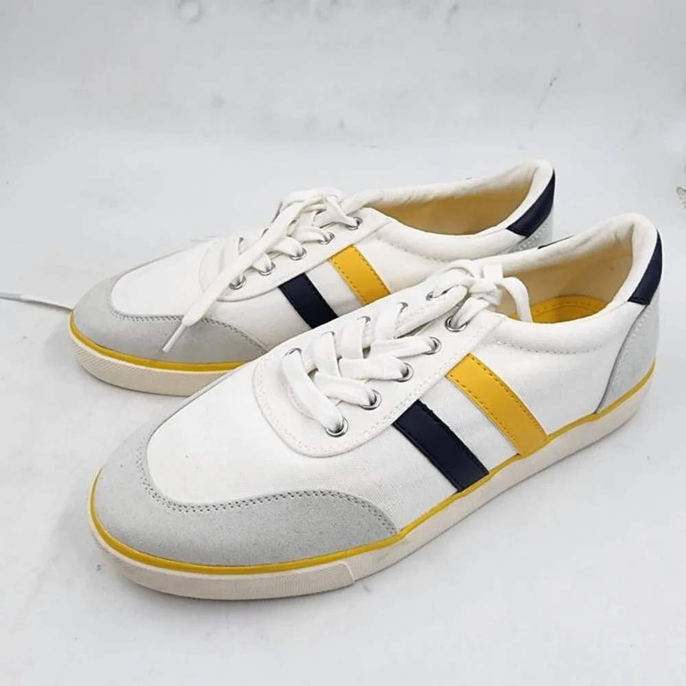 Club Room Noah Stripe Lace-Up Sneakers Men's 7 Yellow Multi Round Toe Slip On